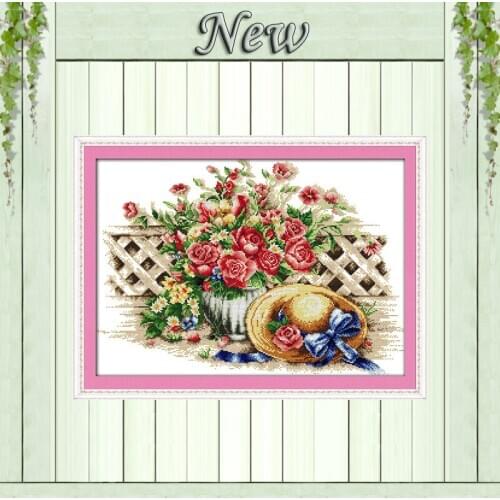 Sweet flower hat,sunflower,counted printed on the fabric DMC 14CT 11CT Cross Stitch kits,embroidery needlework Sets,Home Decor