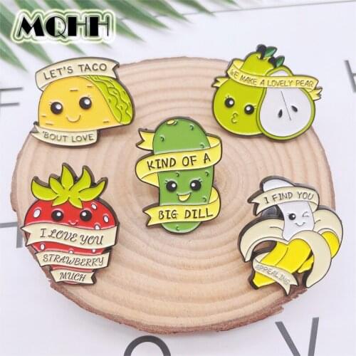 Sweet and Cute Fruit Smiley Enamel Pins Banana Strawberry Pear Avocado Cartoon Alloy Brooch Badge Accessories Woman Jewelry Gift