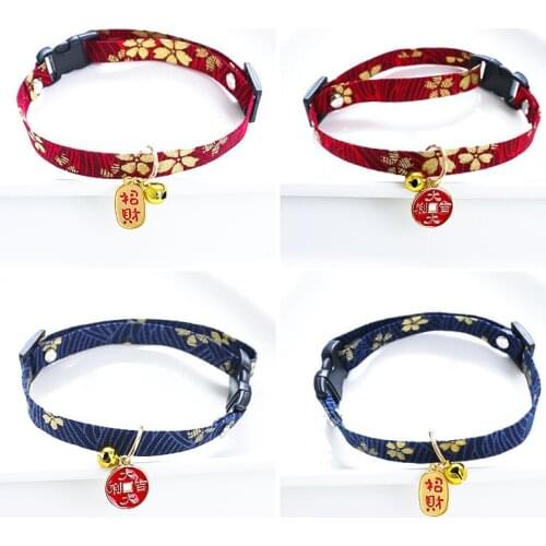 New Chinese Style Cat Dog Collar Adjustable Pet Lucky Health Blessing Collar Necklace Embroidery Print Kitten Puppy Accessories