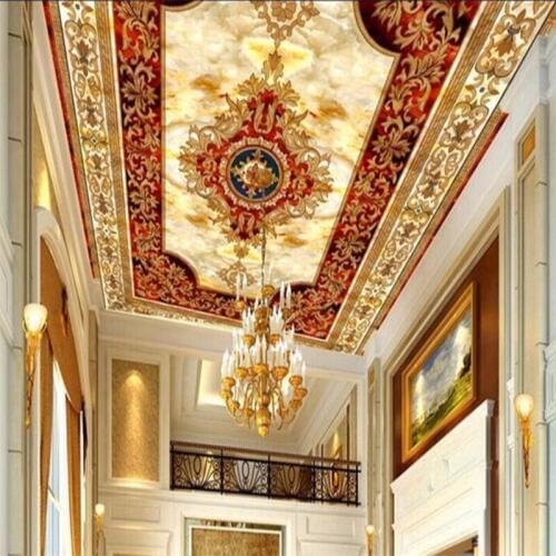 Custom 3d обои European Carpet Pattern Jade Ceiling Wallpaper Living Room Roof Decoration Wallpaper Hotel Lobby Papel de parede