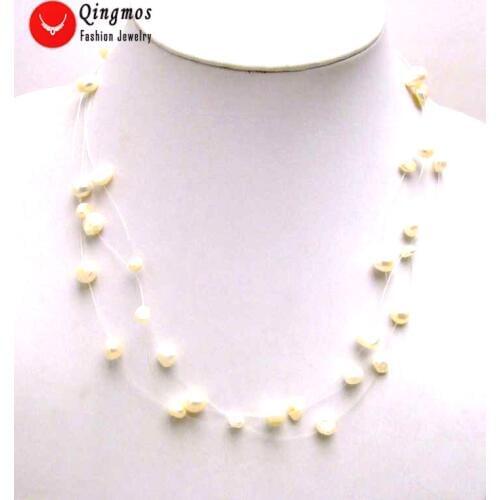 Qingmos White Pearl Necklace for Women with 4-6mm Round Natural Freshwater 3 Strands Starriness Pearl 18" Chokers Necklace n5120