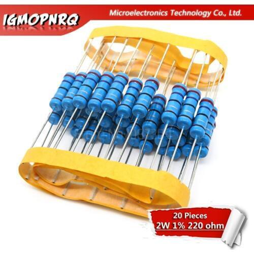 20pcs 2W Metal film resistor resistance 1% 2W-220R 220ohm 220R