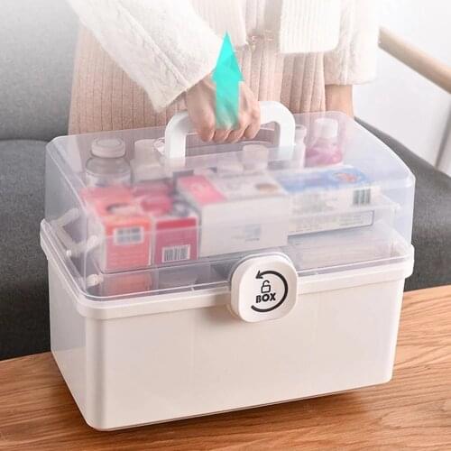 Large Capacity Lockable Sundries Organizer Case 3 Layers Folding Storage Box First Aid Kit Medicine Storage Bin Home Container