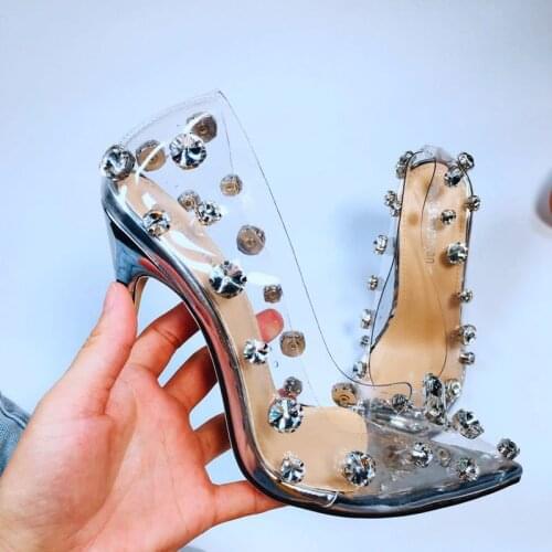 PVC Transparent Women Shoes Summer 2021 High Heeled Pumps Crystal Wedding Shoes Sexy Night Club Pumps Silver Size 35-42