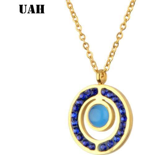 UAH New Fashion Blue Zirconia Pendant Necklace Trendy Womens Simple Chorker Necklace Brinco Birthday Gift Whosale Jewelry