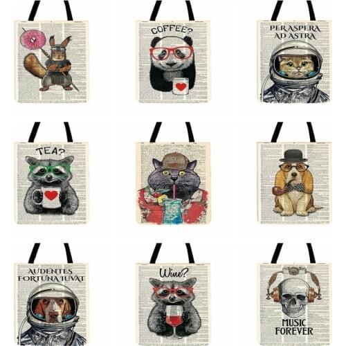 Outdoor Beach Bag Totes Old Newspaper Animal Printed Tote Bag For Women Casual Tote Ladies Shoulder Bags Foldable Shopping Bag