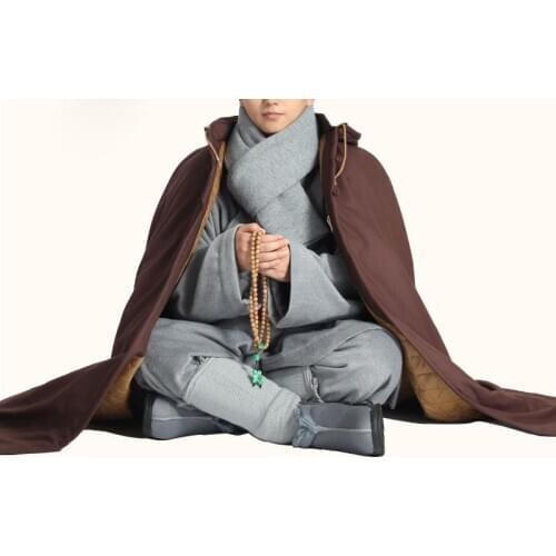 Unisex cotton winter warm buddha prayer coat buddhism shaolin monk cape kung fu suits robe zen lay meditation cloak coffee/gray
