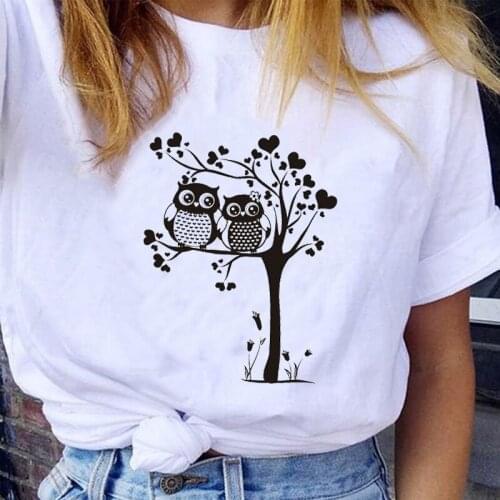 Women Graphic 2021 Owl Animal Fashion Spring Summer Love Valentines Day 90s Lady Clothes Tops Tees Print Female Tshirt T-Shirt