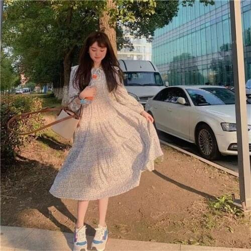 OLOMLB Korean New Summer Dresses Kawaii Bandage Bow Hook Flower Shawl Top Vintage Floral Full Sleeve French Sweety Dress