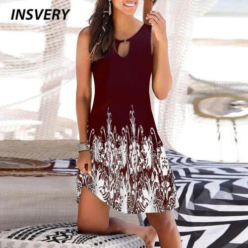 Sexy Dress Women O Neck Hollow Out Sleeveless Summer Flower Print Short Dress Loose Dresses For Women Clothes Plus Size 2021
