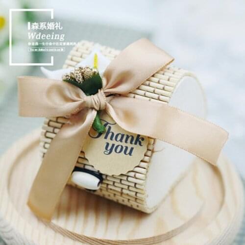 240 X Personalized Creative Heart-shaped Shape Bamboo Wedding Favors Candy Boxes Party Gift Box with Bowknot & Tag