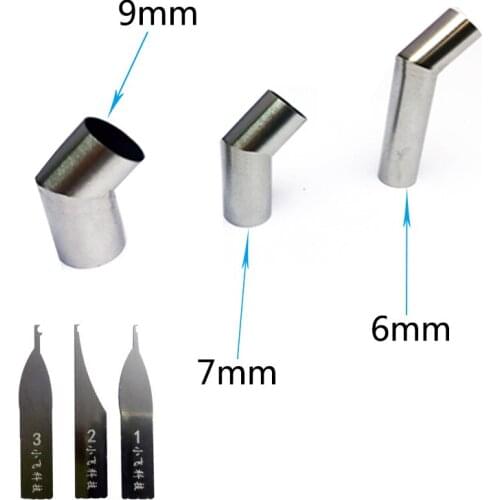 3pcs 45 Degree 6mm 7mm 9mm BGA Nozzle Adapter+3pcs CPU Flying Wire Blade For Phone CPU Desoldering Repair
