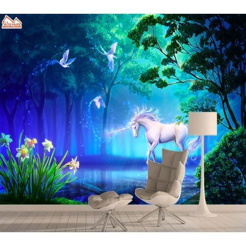 Unicorn Forest 3d Photo Nature Mural Wallpaper Wall Paper Papers Home Decor Wallpapers for Living Room Peel and Stick Murals Art