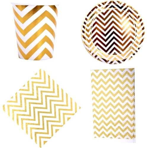 41pcs/lot Happy Birthday Golden Ripple Theme Kids Favors Tableware Cups Dishes Baby Shower Party Tablecloth Napkins