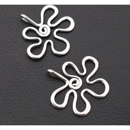 5pcs Hollow 5 Petal Flowers Alloy Pendant, Sakura Charms, Begonia Flower Charms, Peach Blossom Charms, Silver Color 42mm A1033