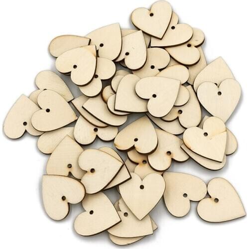 50pcs 30mm Wooden Heart with Hole Shapes Embellishments Small Mini Shape Craft for Home Birthday Party Wedding Decoration