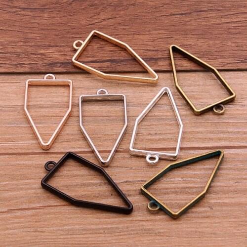 6pcs 22*45mm Three Color Alloy Jewelry Accessories Geometric Charm Hollow Glue Blank Pendant Tray Bezel 12D48