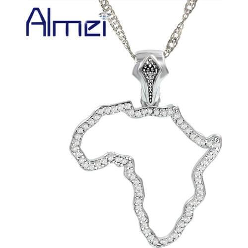 Almei 15% Off Silver Color Statement Necklace Africa Map Necklaces Pendants Gift CZ Stone Collares Mujer Punk Jewelry Y203