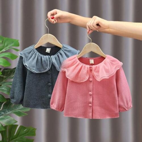 Spring Autumn Baby Girls Jackets 2021 New Kids Korean Cardigan Coats Net Yarn Lapel Princess Jacket For Girls Childrens Outwear