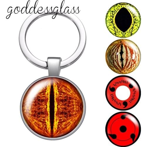 Dragon Cat Snake animals eye pupil Round glass cabochon keychain Bag Car key chain Ring Holder Charms keychains for Gifts