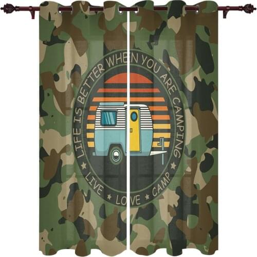 Camper Camouflage Background Green Curtains for Living Room Kitchen Window Curtain Luxury Curtains for Bedroom Kids
