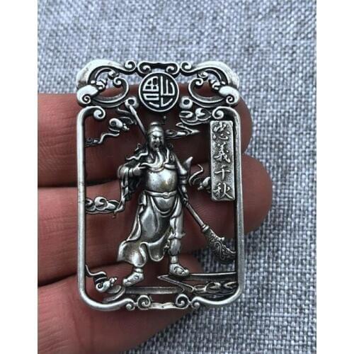 Chinese Collection Decoration Tibetan silver Guan yu "Guan gong" Plate Pendant