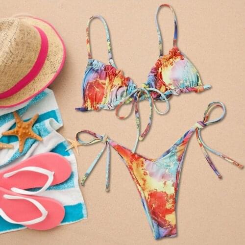 Two Piece Print Stitching Split Bikini Set Women Swimwear Hight Waist Brazilian Swimsuits Maillot De Bain Female Bathing Suit
