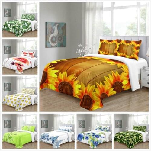 3 pcs Sunflower Flower Field Pattern Duvet Cover Pillow Case Quilt Cover Set Bedclothes Single Bedding Sets For Bed
