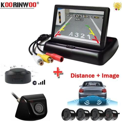 Koorinwoo Wireless Car Styling Parking Sensor Radar Detector CCD 4.3'' Foldable Monitor Backup estacionamento Reversing Camera