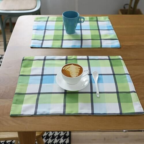 Waterproof Green Plaid Mealmat Square Table Cover for Dining Table Coffee Table Fabric Placemat 32x45cm