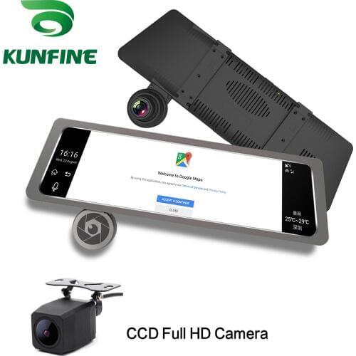 KUNFINE 10" Android GPS Navi Dash Cam Car DVR Mirror Video Recorder Dual Cameras Recording WIFI Bluetooth With 3G FM Transmit