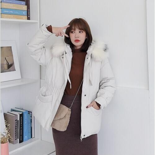 New Style fashion Big Fur Collar Warm Hooded Autumn Winter Jacket Women cotton padded short coats Ladies Slim casaco feminino