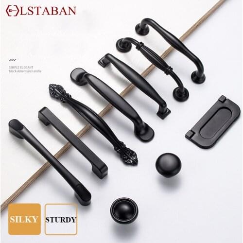 LSTABAN Aluminum Alloy Black Cabinet Handles American Style Solid Kitchen Cupboard Pulls Drawer Knobs Furniture Handle Hardware