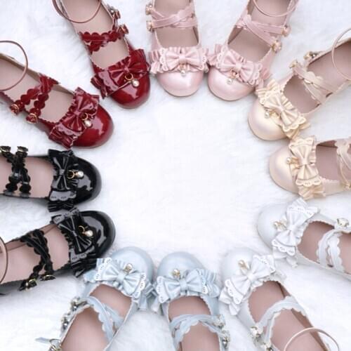 Japanese sweet student lolita shoes cute lace bowknot kawaii shoes vintage round head comfortable women shoes loli cosplay