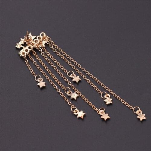 Trendy accessories Bohemia Single Separability alloy crystal stars tassel Rear hanging earrings for women jewelry ear studs gift