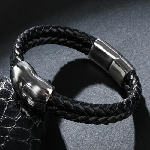 MOZO FASHION 2020 Men Bracelet Genuine Leather Rope Stainless Steel Magnetic Clasps High Quality Hot Sale Jewelry 104