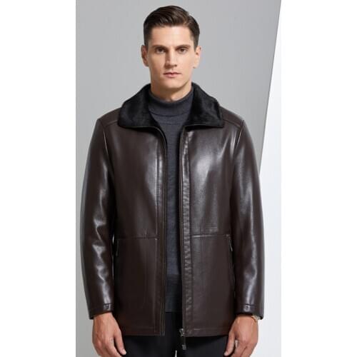 High Quality 2020 Winter Mens Mink Black Fur Coats Middle-aged Lapel Genuine Leather Jacket Men Plus Velvet Thick Fur Clothing
