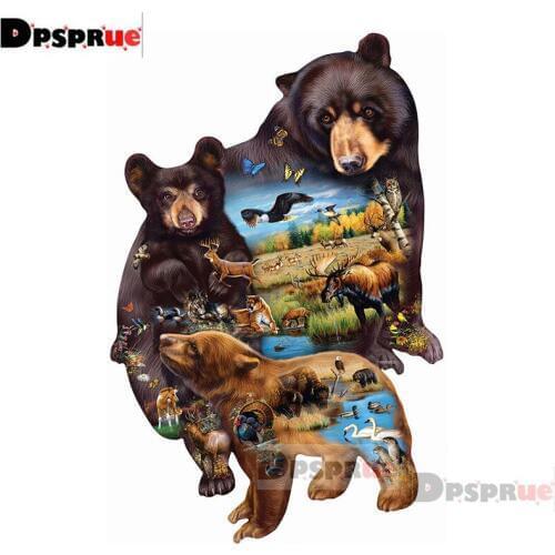 Dpsprue Full 5d Diy Diamond Painting Cross Stitch Bear black Diamond Embroidery Kit Mosaic Home Artworks Decor Gift DR04