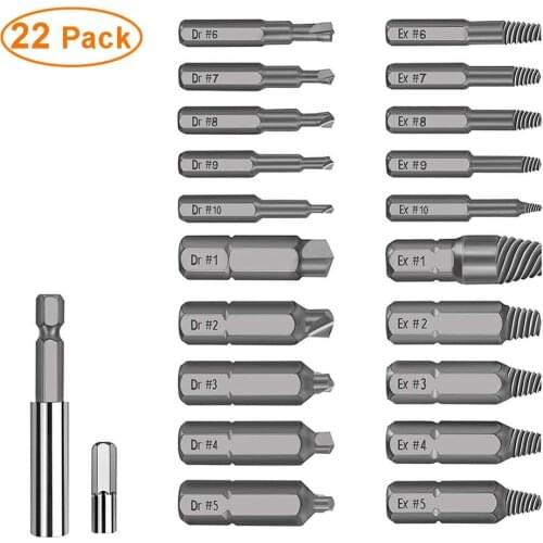 22 PC Screw Extractor Set High-Speed Steel 4241 Damaged Broken Bolt Extractor With Magnetic Extension Bit Holder Hand Tools