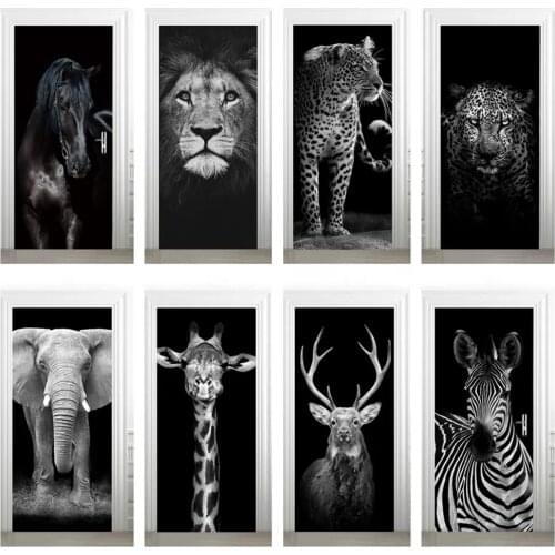 Elephant Animal Door Sticker PVC DIY Adhesive Waterproof Wallpaper for Doors Living Room Bedroom Poster Home Decor deursticker