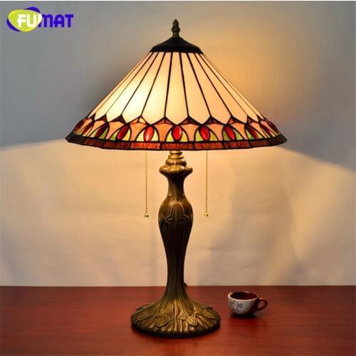 FUMAR European Brief Vintage Stained Glass Living Room Table Lamp American Tiffany Hotel Restaurant LED Bedside Table Lights