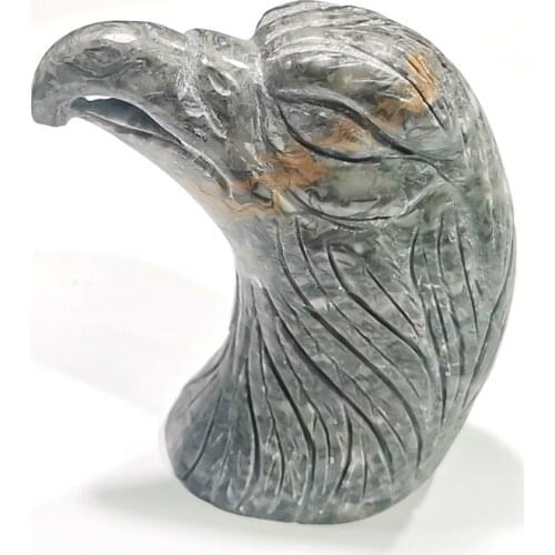 Natural Jade Stone Eagle Head Figurine Hand Carved Quartz Hawk Reiki Healing Crystal Crafts Home Decoration Gift