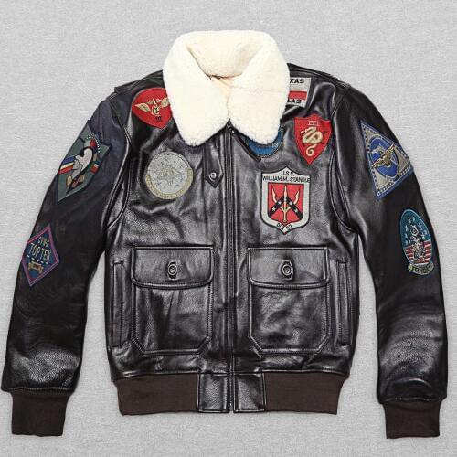 2017 New Mens Cowskin Leather Jacket Fat loose big yards S-XXL Wool Collar Men Military A2 Pilot Jacket Winter Coats