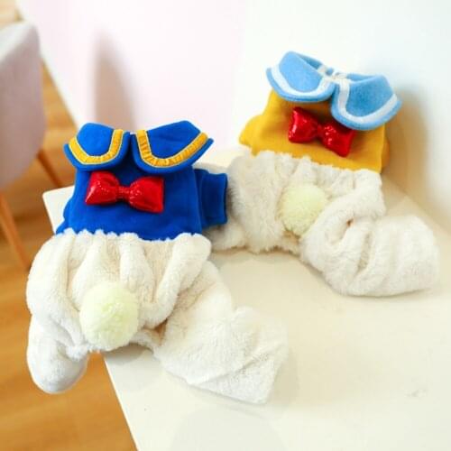 Plush Warm Pet Jumpsuit Clothes Winter Cute Bow-knot Four-Legged Cat Dog Cotton Cold Weather Outfit Apparel Clothes