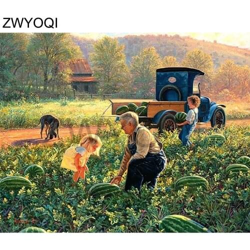 Full Square Diamond embroidery Cross stitch watermelon farm boy girl DIY3D Diamond mosaic Full Round Diamond painting watermelon