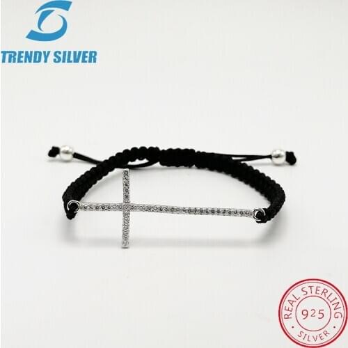 Handmade macrame thread.bracelet gift for girl woman 925 sterling silver nice quarlity shining rhodium plating.Crucifix