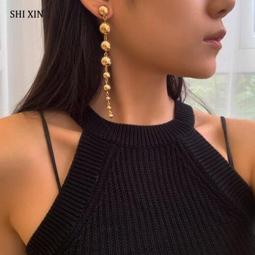 SHIXIN CCB Material Long Earrings for Women Elegant Wedding Drop Earring Fashion Korean Jewelry Bead Pendant Earrings 2021 trend