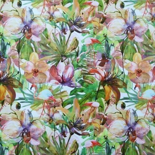 Tropical Plant Flamingo Digital Print Flower Leaf Velvet Sofa Armchair Ottaman Couch Interior Fabric Decorative Cloth 140cm wide