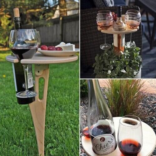 Outdoor wine table Portable multifunctional wine table inserted in the ground, grass and beach foldable wooden wine table