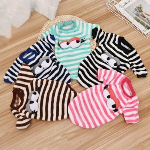 Corduroy Pet Autumn And Winter Home Striped Shirt Pet Sweater Home Wear Cute Big Eyes Dog Clothes Puppy Cat Warm Clothes